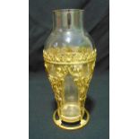A continental conical glass vase in pierced and scroll gilded metal mount, 24cm (h)