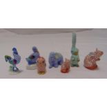 Seven Herend fishnet miniature figurines to include an elephant, a rabbit, a mouse, a cat, an owl, a