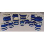 A quantity of T G Green blue and white kitchenware to include covered canisters, a milk jug and