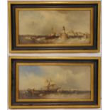 A pair of framed oils on canvas of coastal scenes in rough weather, indistinctly signed, 18.5 x
