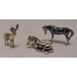Three white metal miniature figurines of two horses and a stag (3)