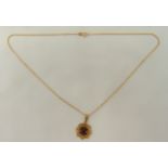 9ct yellow gold and garnet pendant on 9ct gold chain, approx total weight 3.8g