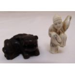 Two Netsuke carvings to include a figurine of a lady 4.5cm (h) and dog of foe 4.5cm (w)