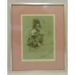 Harold Riley framed and glazed polychromatic print of a crouching young girl 280/500, signed