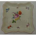A Meissen mid 18th century square dish decorated with flowers and leaves, marks to the base, 26 x