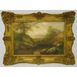 James G H Spindle framed oil on panel landscape with a lake, signed bottom left, 29.5 x 45cm