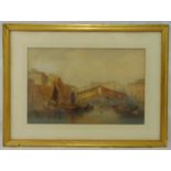 John Hippirle framed and glazed watercolour of The Rialto Bridge Venice with sailing boats in the