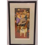Beryl Cook framed and glazed polychromatic print titled Dog in the Dolphin, signed bottom right,