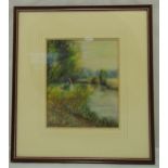Fay Glazebrook framed and glazed watercolour of a young girl in a field, signed bottom left, 23