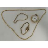 9ct gold rope twist necklace, a matching bracelet, a ladies 9ct gold wristwatch and an 18ct pocket