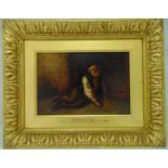 Thomas Webster framed oil on canvas titled Sketching Boy, 16.5 x 24cm