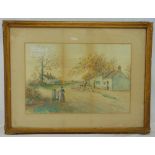 Fred Fitch framed and glazed watercolour of horses and hunting dogs before the hunt, signed bottom