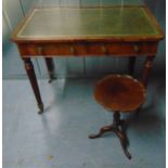 An Edwardian rectangular hall table with tooled leather top, two drawers on four fluted tapering