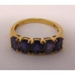 9ct yellow gold and amethyst five stone ring, approx total weight 3.0g