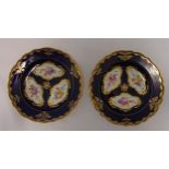 A pair of Meissen cabinet plates blue ground with floral sprays, marks to the bases, 23cm (d)