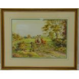 Roy Lutner framed and glazed watercolour of a horse and foal by a gate, signed bottom right, 27.5