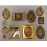 A quantity of framed miniatures to include aristocratic ladies, children, a gentleman from the far