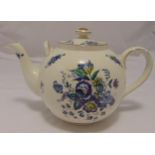 Wood and Sons Alpine White Ironstone large format teapot, decorated to the sides with flowers and