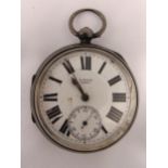 B Davis of Leeds open face pocket watch, silver case, white enamel dial, Roman numerals and