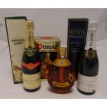 Dimple Scotch whisky, Pol Roger and Perrier Jouet champagne, all in original packaging