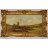A Vickers framed oil on canvas of a country landscape with figures fishing in the foreground and a