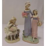 Two Lladro figurines of ladies on naturalistic bases, marks to the bases, tallest 33cm (h)