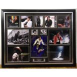 A framed and glazed signed Michael Jackson collage of photographs to include COA to verso, 58 x78cm