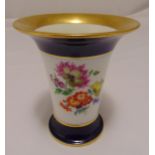 Meissen trumpet vase decorated with flowers, leaves and gilded rims, marks to the base, 16cm (h)