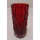 Whitefriars red glass bark finish vase, 19cm (h)