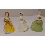 Three Royal Doulton figurines of ladies in 19th century attire, tallest 20cm (h)