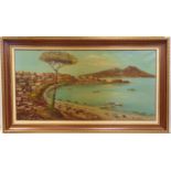 Rostanza framed oil on canvas of The Bay of Naples with the Isle of Capri in the background,