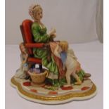 Capodimonte figural group of a lady and children, marks to the base, 29 x 32cm