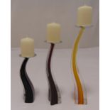 A set of three graduated polychromatic Murano glass candlesticks, tallest 38cm (h)