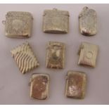 Eight hallmarked silver vesta cases of various shape and form, approx total weight 139g (8)