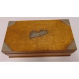 An Edwardian silver and oak rectangular bridge set with cards and score cards, London 1906, 21 x 6 x