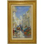 Valéry Sekert framed oil on panel of a street market, signed bottom right, 40 x 22.5cm ARR applies