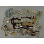Mappin and Webb a quantity of silver plated flatware Art Deco style to include a soup ladle, serving