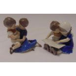 Two Royal Copenhagen B&G figurines of children playing and reading, tallest 12cm (h)