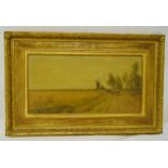 J Hayllar framed oil on canvas titled A Norfolk Lane, signed bottom left, damage to canvas, 28 x