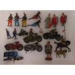 A quantity of diecast Britains figurines and motorcycles to include Henry VIII a Crusader and native