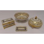 A quantity of Paris ceramics with gilt decoration to include a covered bowl, a trinket box, a pin