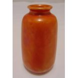 Ruskin orange ground ceramic vase of cylindrical form, marks to the base, 12cm (h)