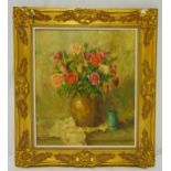 G Cleyman framed oil on canvas still life of roses, signed bottom right, 70 x 60cm