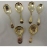 Six George III and George IV hallmarked silver caddy spoons of various shape and form, approx