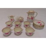 Meissen coffee set for six place settings to include cups, saucers, milk jug, sugar bowl, coffee pot