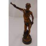 Ferdinand Barbedienne cast bronze figurine of David with raised sword standing on the slain head