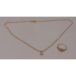 9ct gold chain with a pendant and a 9ct gold ring, approx total weight 3.2g