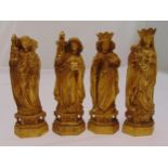 A set of four gilded ceramic continental medieval figurines, 25cm (h)
