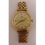 Rolex 9ct gold gentlemans 1950s wristwatch on an articulated 9ct gold bracelet, approx total