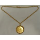 9ct yellow gold necklace with a 50 Pesos Mexican coin pendant, approx total weight 82.8g